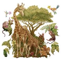 AUFKLEBER 130x195 cm Safari Tiere - Grün, Kunststoff (130/195/0.1cm) - TULUP
