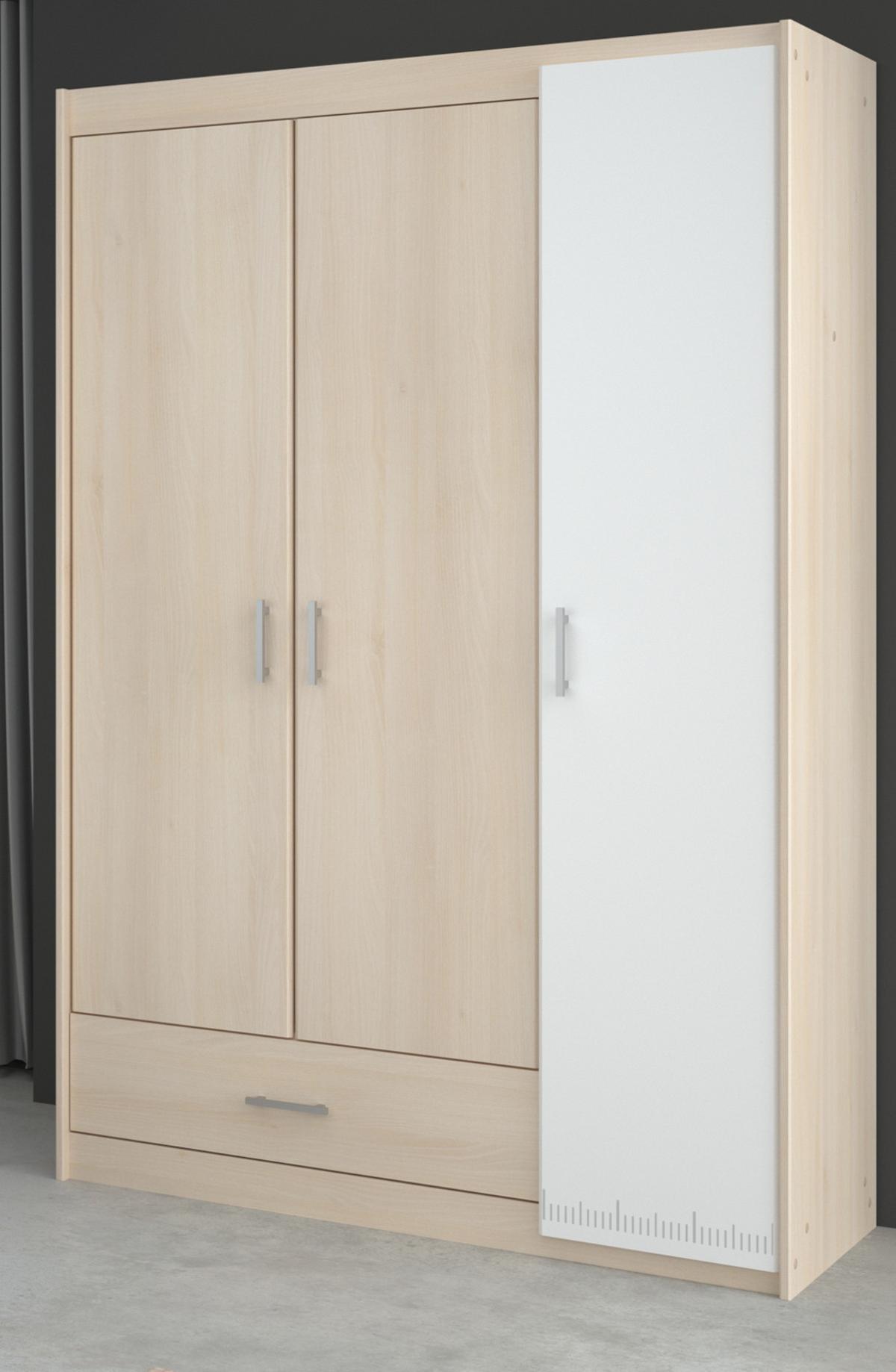 JUGENDZIMMER Set Kleiderschrank Kommode Schreibtisch Bett 140 cm - Silberfarben/Weiß, Holz/Holzwerkstoff (140/179/200cm) - Parisot Meuble