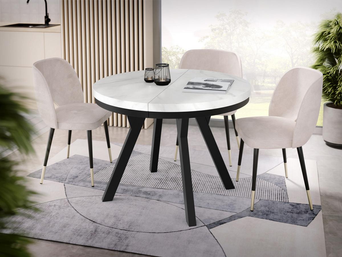 ESSTISCH Lume runder ausziehbarer, Weißer Marmor 100-150/100/76 cm - Ecru/Schwarz, Holz/Holzwerkstoff (100/150/76cm) - WFL GROUP