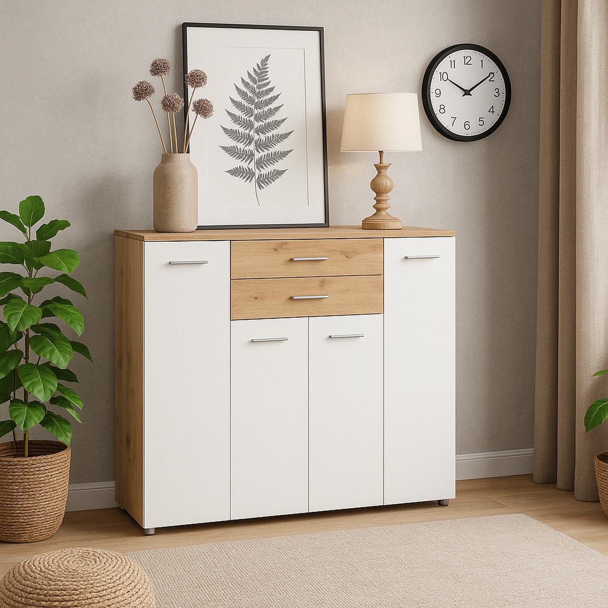 HIGHBOARD Kommode Prato - Silberfarben/Weiß, Holzwerkstoff/Kunststoff (156/123/39cm) - arthur berndt
