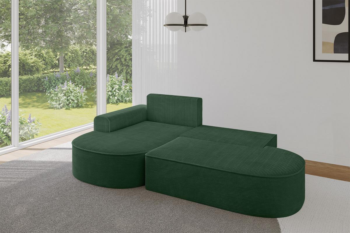 ECKSOFA mit Schlaffunktion und Bettkasten Ottomane Links MARI-L1-S - 283x167x73 cm Grün Cord - Waldgrün/Schwarz, Holzwerkstoff/Kunststoff (283/167cm) - ALTDECOR