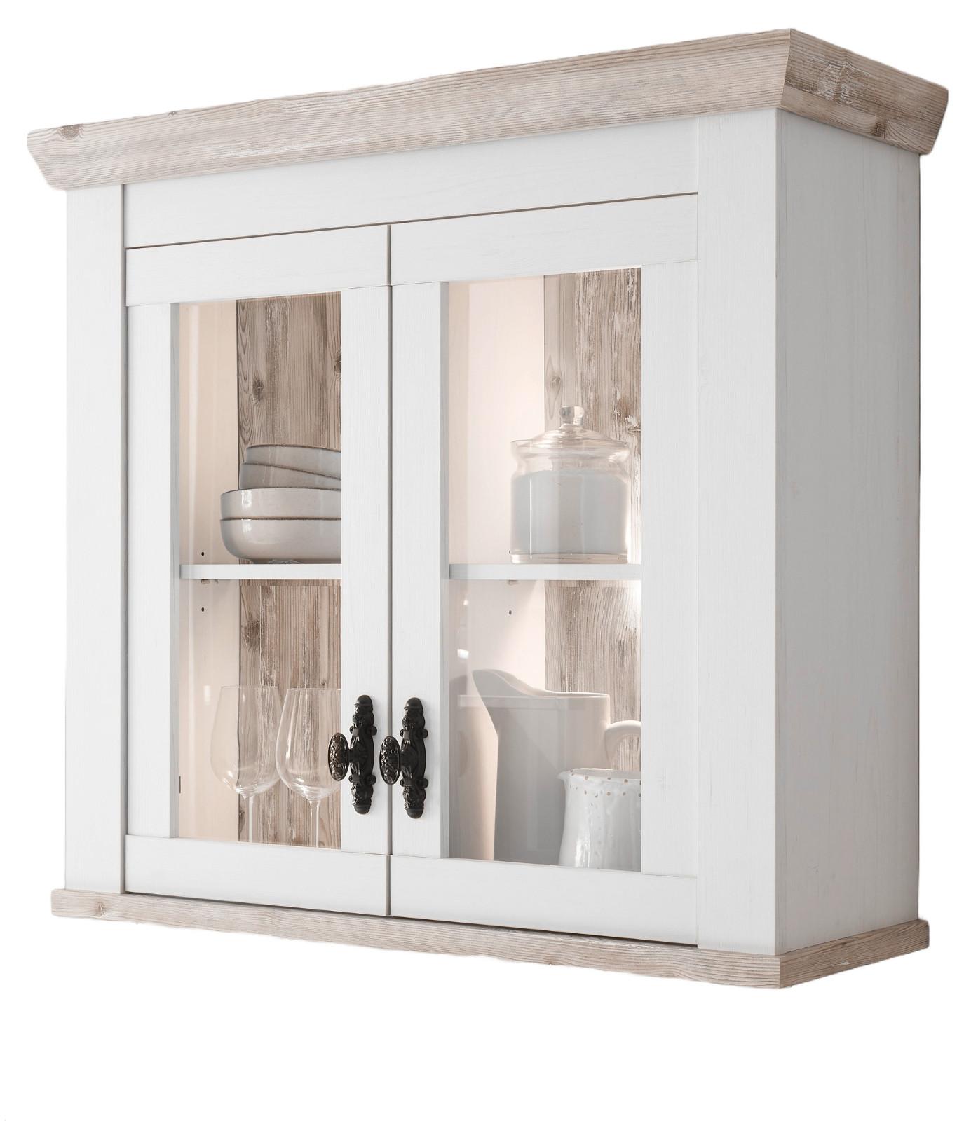 HÄNGESCHRANK weiß Pinie Landhaus, Küchenschrank hängend 92 x 85 cm, Soft-Close - Schwarz/Weiß, Glas/Holzwerkstoff (92/85/34cm) - Furn.Design