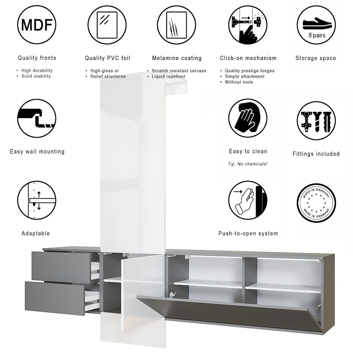 GARDEROBE Carlton Dual Beton Oxid Optik - Hellgrau, Holzwerkstoff (208/193/35cm) - Vladon