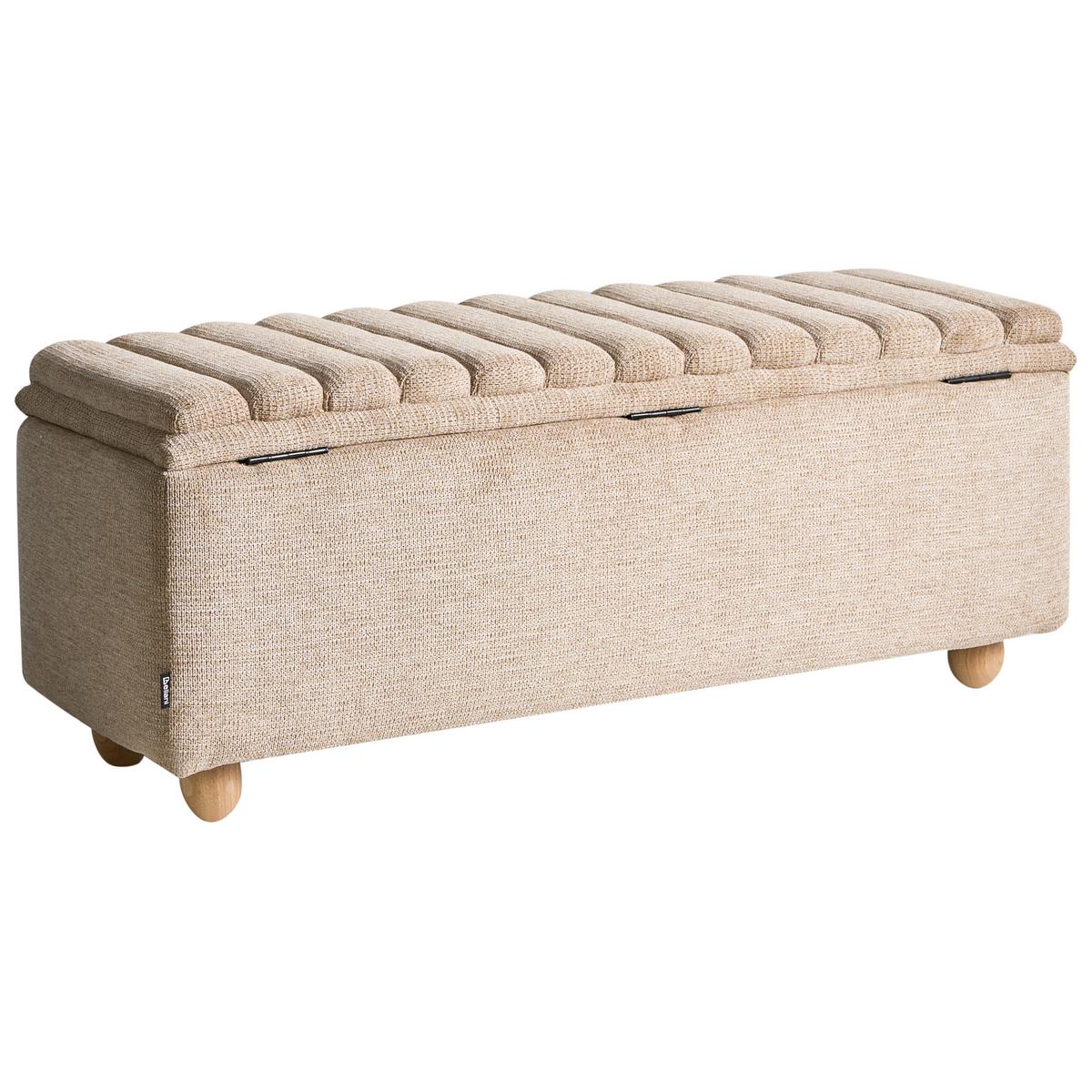 POLSTERBANK mit Stauraum Stoff Beige Salida - Beige/Braun, Holz/Textil (115/54/39cm) - Beliani
