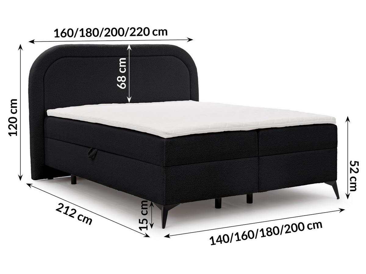 BOXBETT Sonna 200/200 cm Schwarz Bouclé-Stoff mit abgerundetem Kopfteil und mit schwarzen Metallfüßen - Schwarz, Holz/Textil (200/200cm) - S-Style Möbel