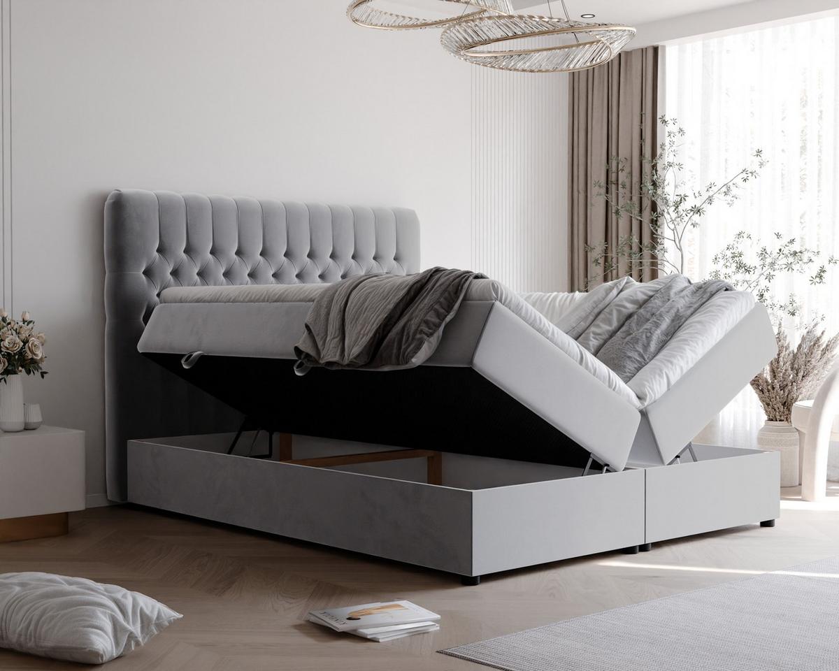 BOXBETT 200x200 cm mit Topper - Hellgrau, Holzwerkstoff/Textil (200/200cm) - Idohome