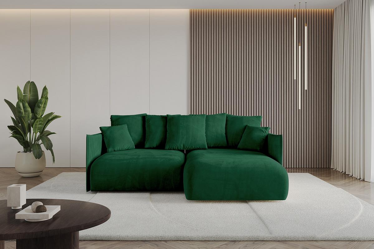 ECKSOFA Ottomane rechts ONESK-L 216x177x72 Grün Velours - Grün, Holzwerkstoff/Kunststoff (177/216cm) - ALTDECOR