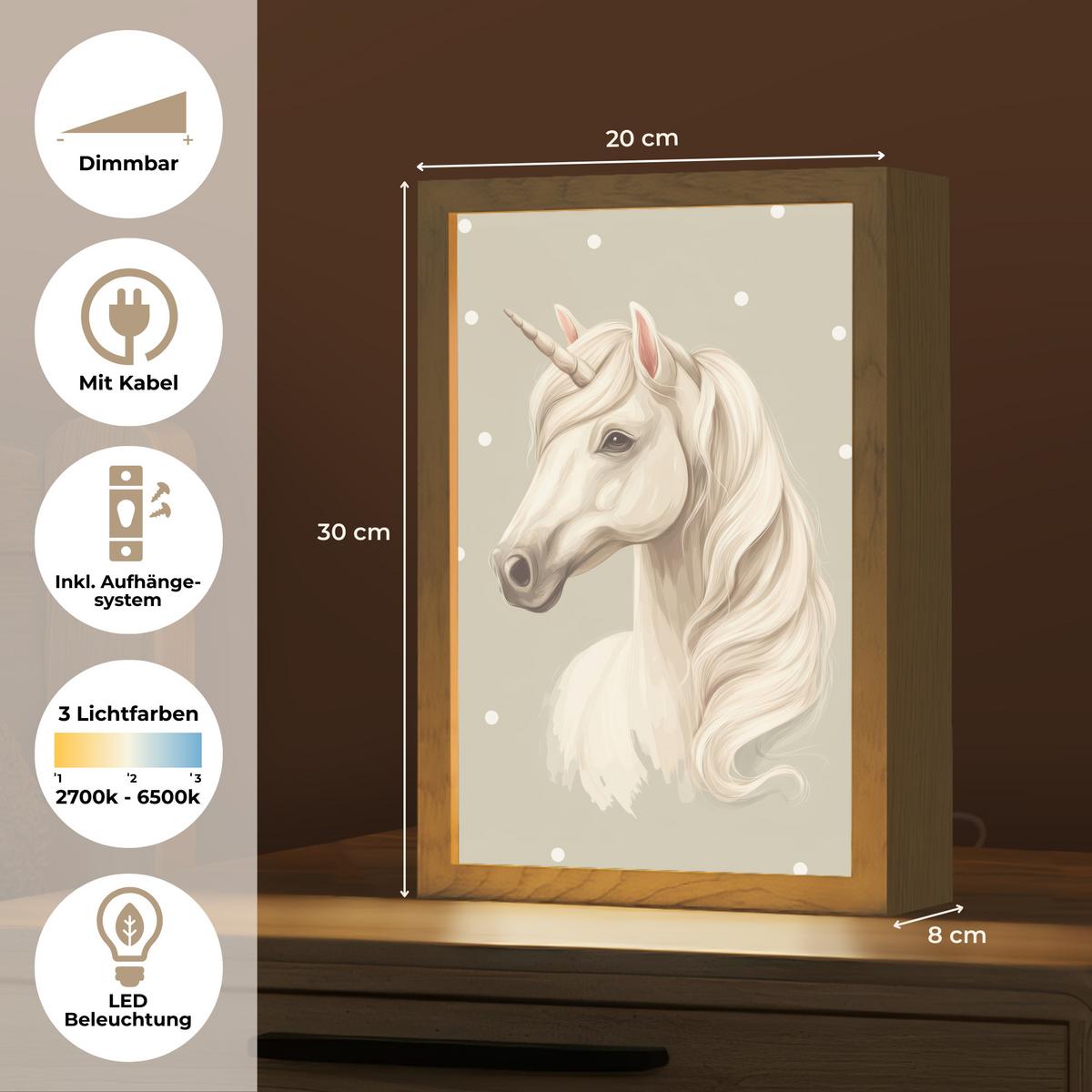 NACHTTISCHLAMPE Einhorn - Weiß - Punkte 20x30 cm - Taupe, Holzwerkstoff (8/20/30cm) - OnlyWow