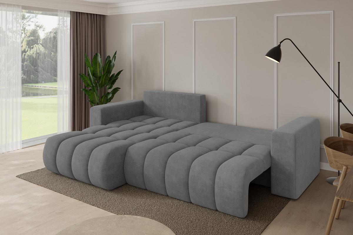 ECKSOFA mit Schlaffunktion Ottomane Links MILA-L-v1 277x195x86 Grau Velours - Taupe/Schwarz, Holzwerkstoff/Kunststoff (277/194cm) - ALTDECOR