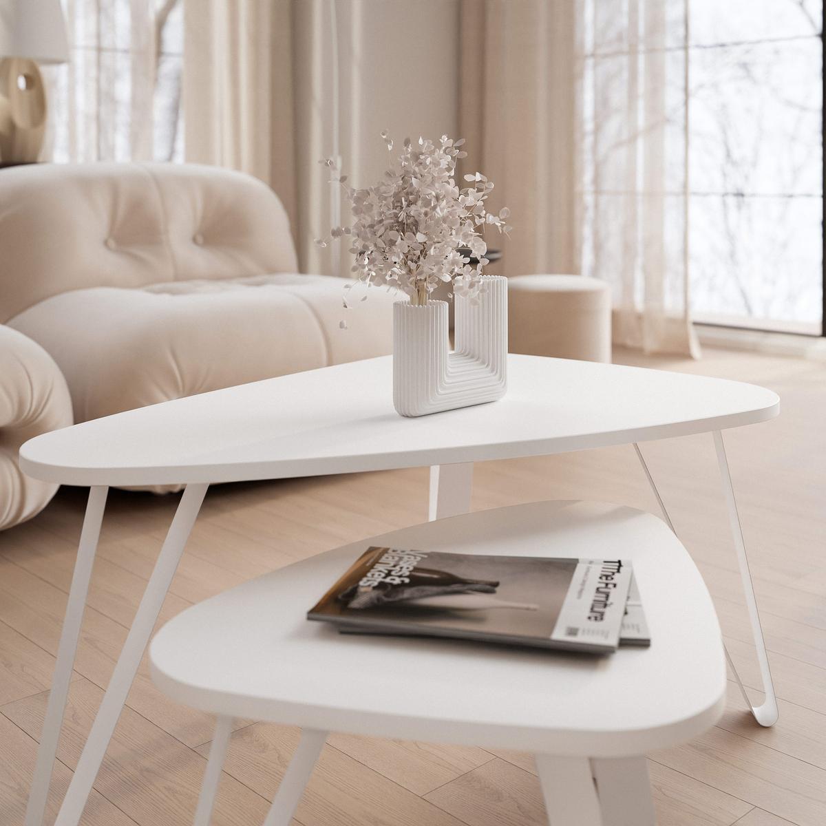 SATZTISCH NOA Stahlgestell, Freiform, Weiß / Arktisweiß - Weiß, Holzwerkstoff/Metall (94/60/42cm) - Idohome