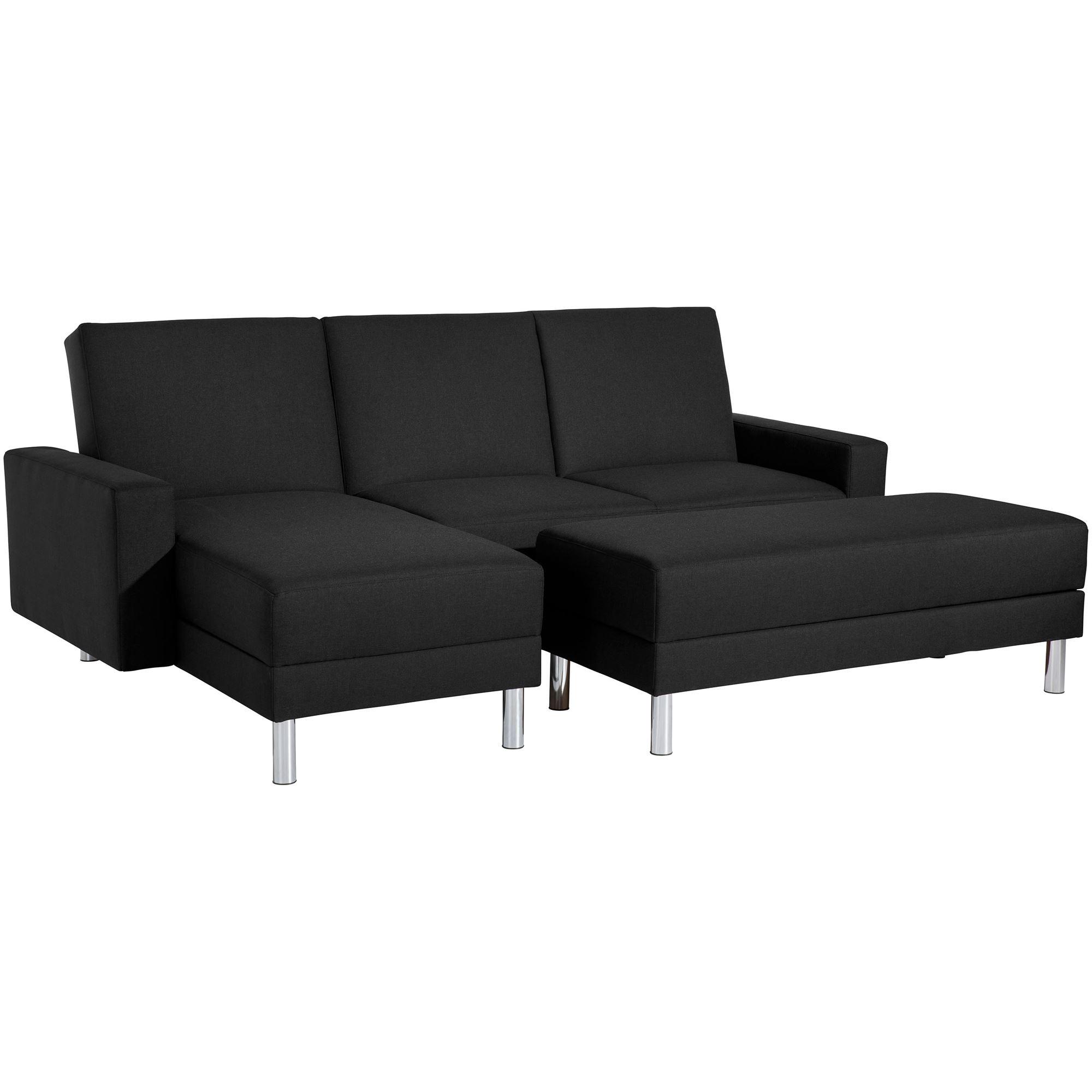 FUNKTIONSSOFA mit Hocker Katryna Flachgewebe schwarz - Schwarz, Kunststoff (144/92/230cm) - 58aufmkessel