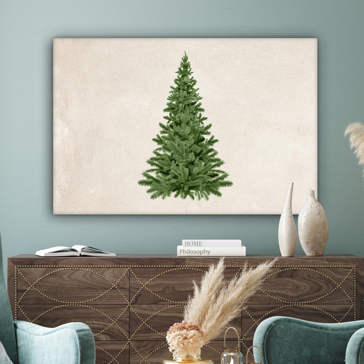 LEINWANDBILD Weihnachtsbaum - Grün - Weihnachten - Feiertage Wohnzimmer Groß 120x80 cm - Olivgrün, Textil (120/80cm) - MuchoWow