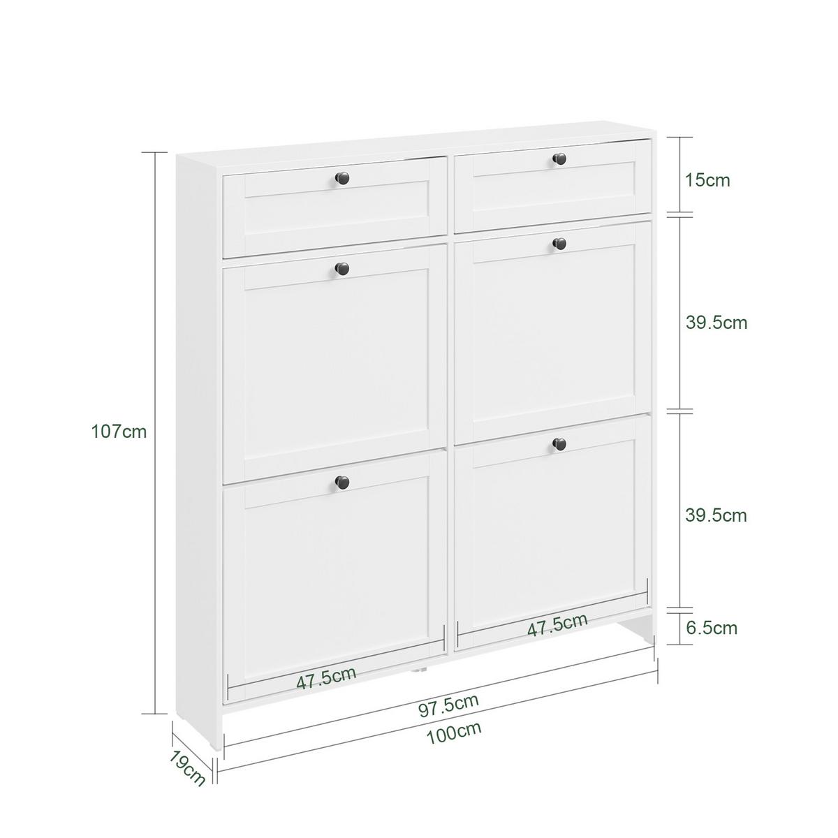SCHUHKIPPER Schmal mit Schublade, Weiß 100x107x19 cm - Weiß, Holzwerkstoff (100/107/19cm) - SoBuy