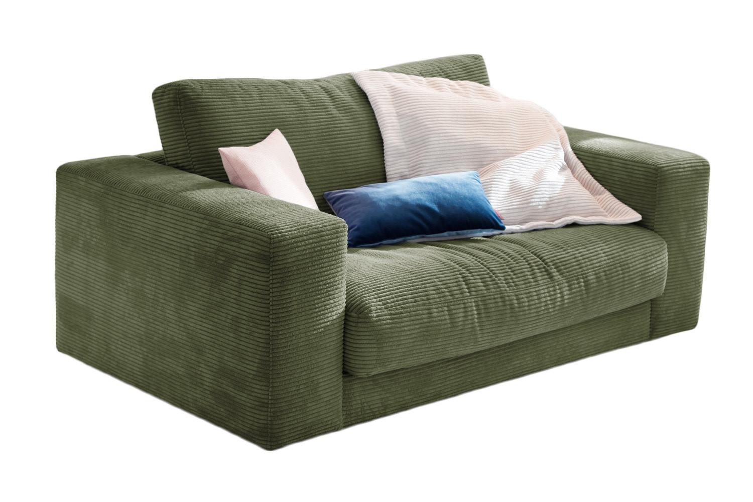 LOVESEAT MADELINE Grün Cord - Schwarz/Olivgrün, Kunststoff/Textil (170/86/127cm) - KAWOLA