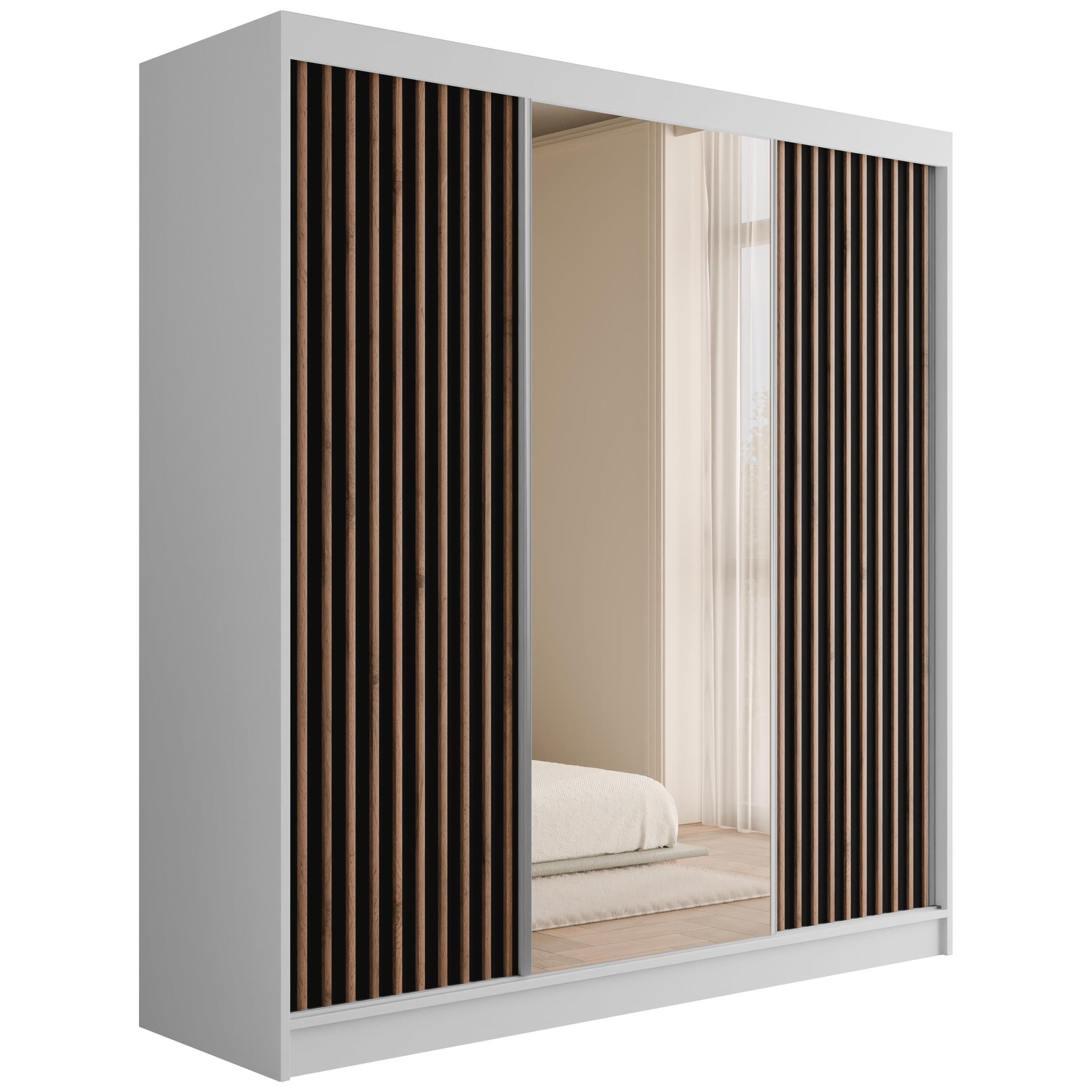 KLEIDERSCHRANK mit Spiegel V2-ZENTI 215x200 cm Weiß|Schwarz - Schwarz/Weiß, Holzwerkstoff (200/215/61cm) - ALTDECOR