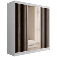 KLEIDERSCHRANK mit Spiegel V2-ZENTI 215x200 cm Weiß|Schwarz - Schwarz/Weiß, Holzwerkstoff (200/215/61cm) - ALTDECOR