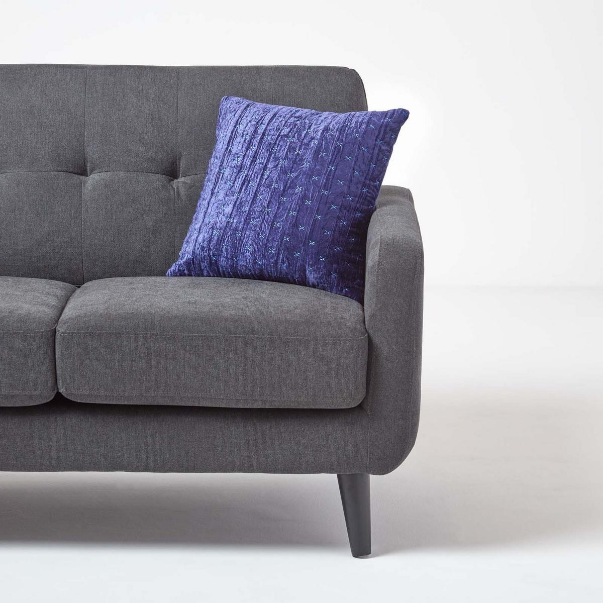 KISSENHÜLLE Pannesamt bestickt 40/40 cm - Dunkelblau, Textil (40/40cm) - Homescapes