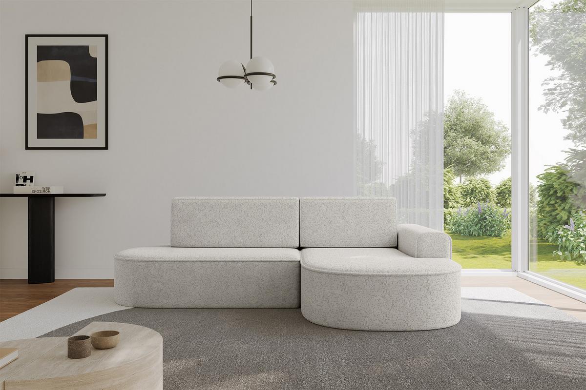 ECKSOFA mit Schlaffunktion und Bettkasten Ottomane Rechts MARI-L1-S - 283x167x73 cm Hellgrau Tissu - Hellgrau/Schwarz, Holzwerkstoff/Kunststoff (167/283cm) - ALTDECOR