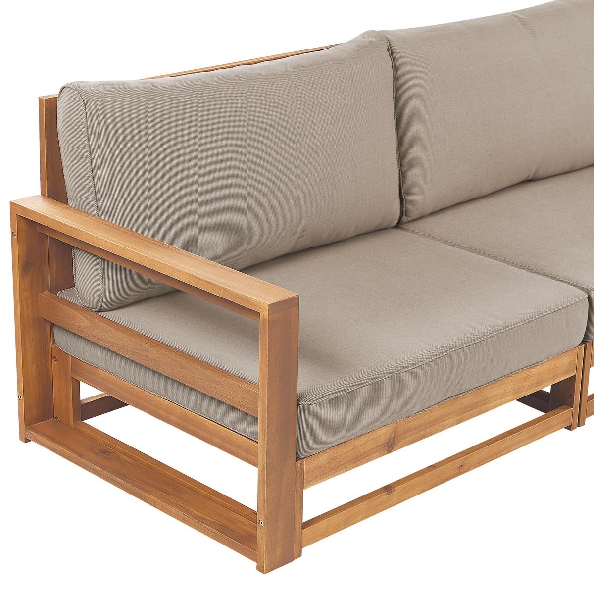 3-SITZER-GARTENSOFA Zertifiziertes Akazienholz hellbraun modular Auflagen taupe Timor II - Hellbraun/Beige, Holz (269/72/75cm) - Beliani