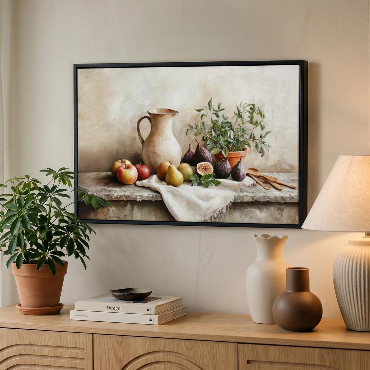LEINWAND Bilder mit Rahmen - Obst - Kräuter - Ländlich - 60x40 - Naturfarben, Textil (60/40cm) - MuchoWow