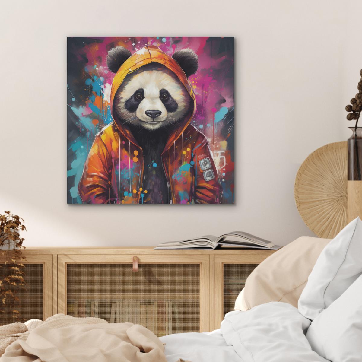 AKUSTIKBILD Panda - Jacke - Graffiti - Orange Wandbilder 60x60 cm - Orange, Kunststoff (60/60/0.9cm) - MuchoWow