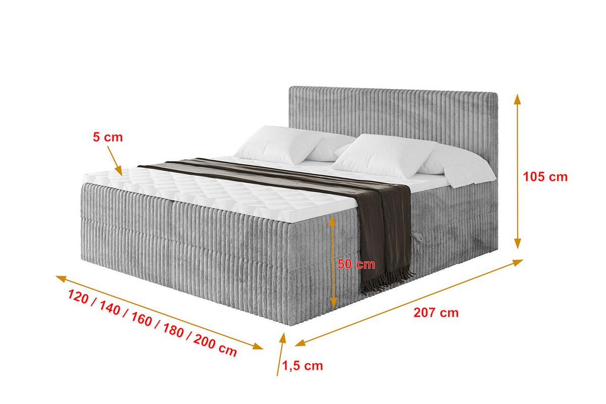 BOXBETT mit Matratze H3 und Lattenrost - TOLO - 140x200 Cord - Hellgrau - Hellgrau, Holzwerkstoff/Kunststoff (140/200cm) - ALTDECOR