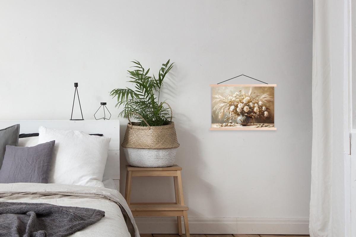 POSTER MIT MAGNETLEISTEN Blumen - Vase - Stilleben - Beige Wandbilder 60x40 cm - Creme, Textil (60/40/0.15cm) - MuchoWow