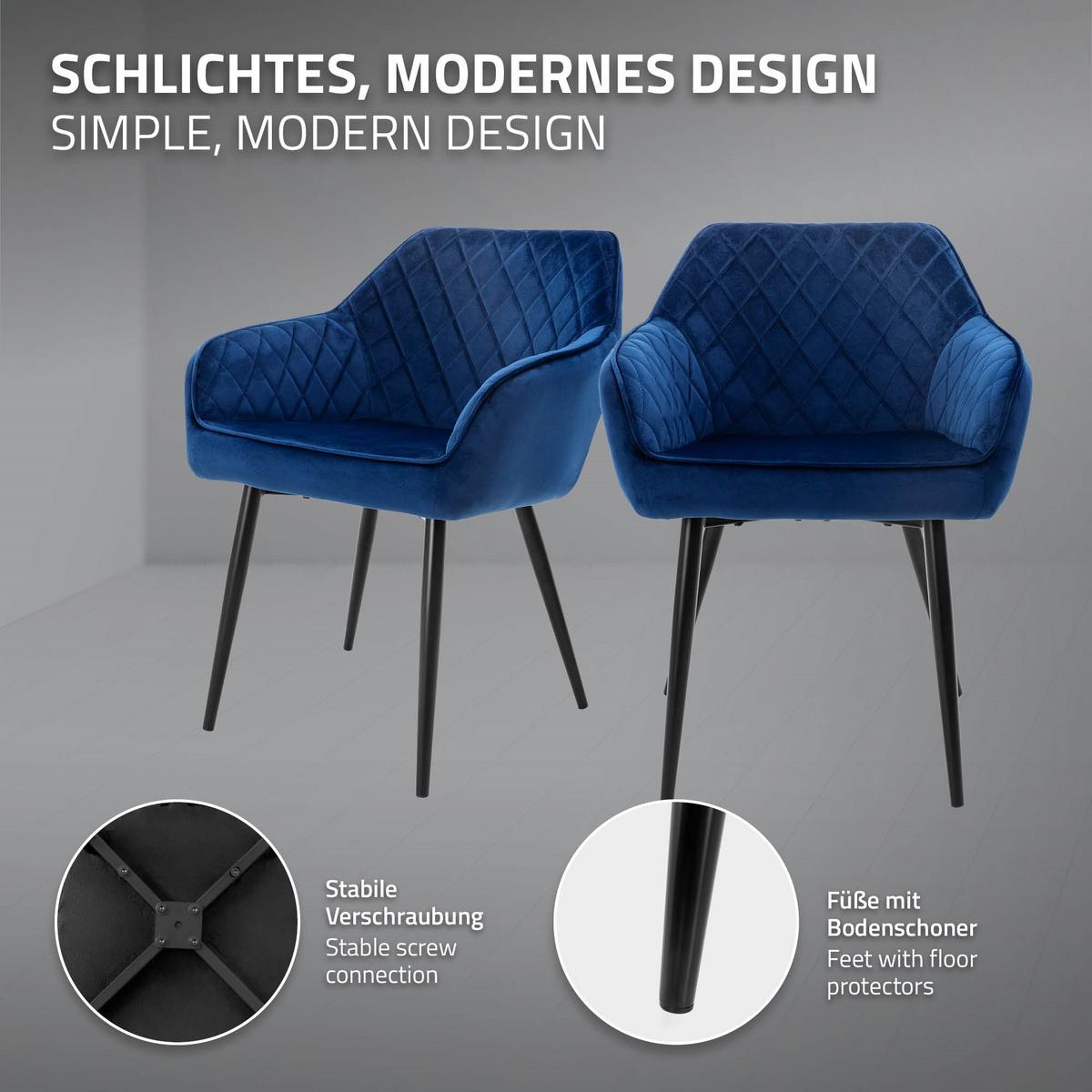 ESSZIMMERSTUHL 4er Set Dunkelblau Samt - Blau/Schwarz, Textil/Metall (63/80/60cm) - ML-DESIGN