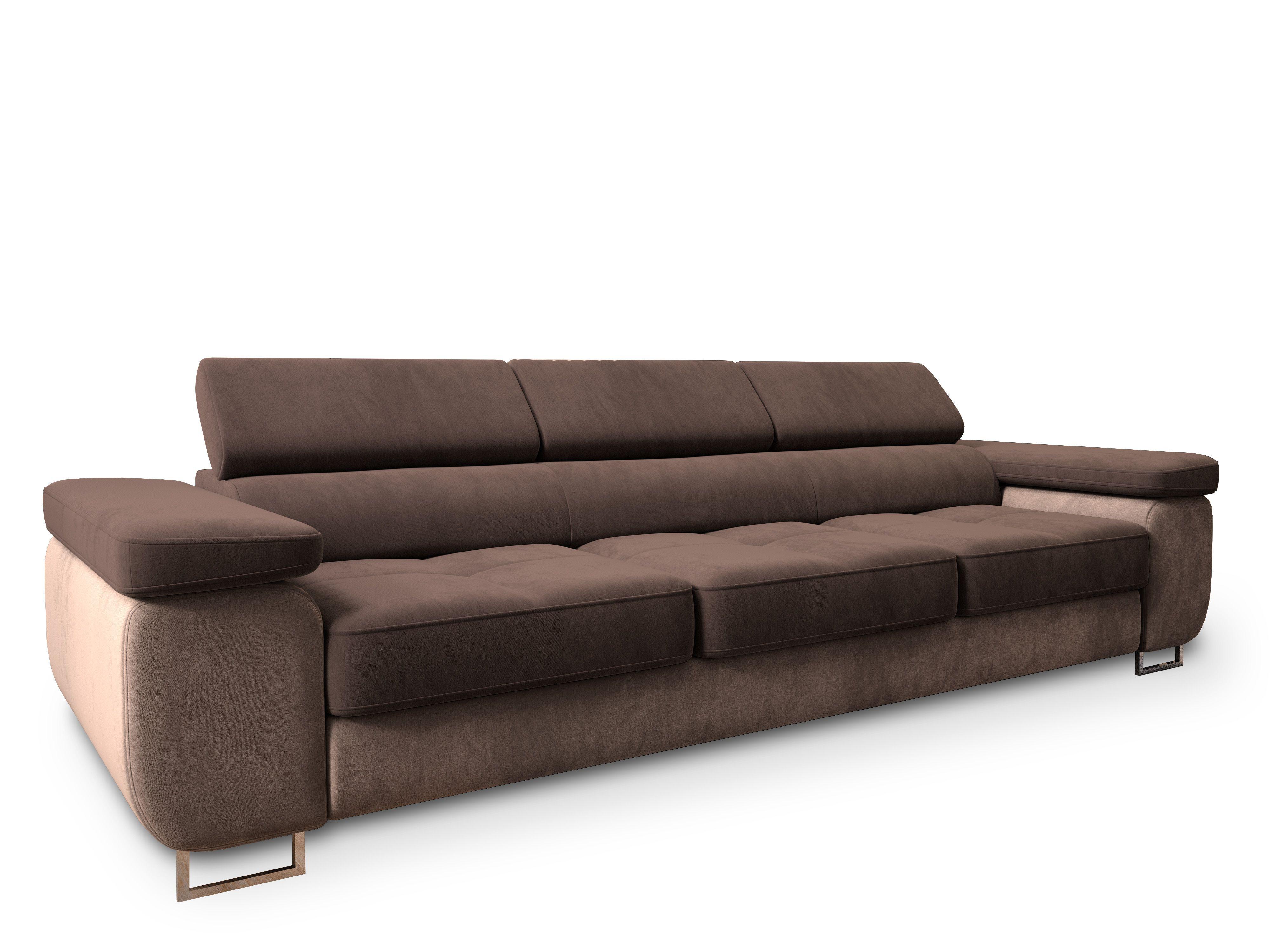 SCHLAFSOFA MOSINE Braun Velours-Stoff mit Schlaffunktion - Beige/Braun, Holz (276/98/87cm) - MASSENO