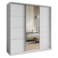 SCHWEBETÜRENSCHRANK VARO 180/205/60 cm 3-türig mit Spiegel und Schubladen Weiß - Weiß/Nickelfarben, Holzwerkstoff (180/205/60cm) - MASSENO
