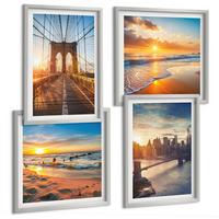 BILDER SET 4er Set - 50x50 cm & 40x60 cm Silberner Rahmen - Brücken, Sonnenuntergänge, Stadt - Silberfarben, Kunststoff (50/50cm) - TULUP