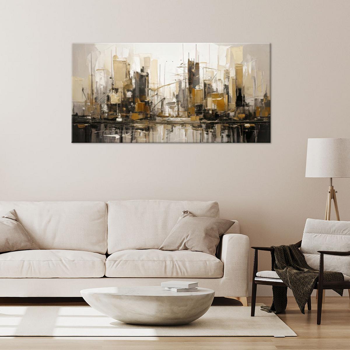 LEINWANDBILD Stadt Abstraktion Gold Beige 120x60cm - Beige, Textil (120/60cm) - Feeby