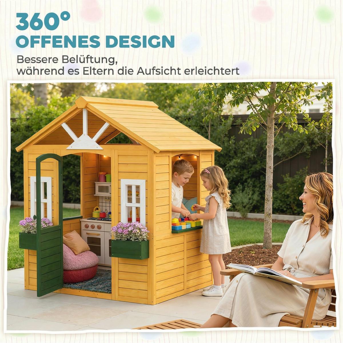 SPIELHAUS Tannenholz Braun - Braun, Holz (97/150/134.5cm) - AIYAPLAY