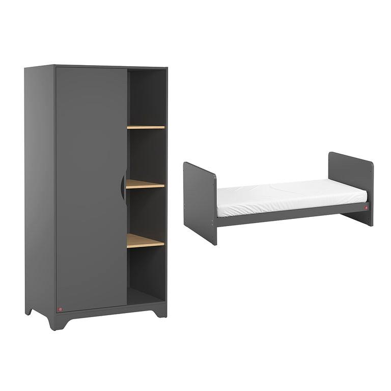 BABYZIMMER 2-teilig Grau und Holz - Grau, Holzwerkstoff (88.5/189.5/52cm) - Petits-meubles
