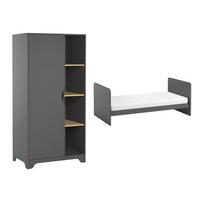 BABYZIMMER 2-teilig Leaf Grau und Holz - Grau, Holzwerkstoff (88.5/189.5/52cm) - Petits-meubles