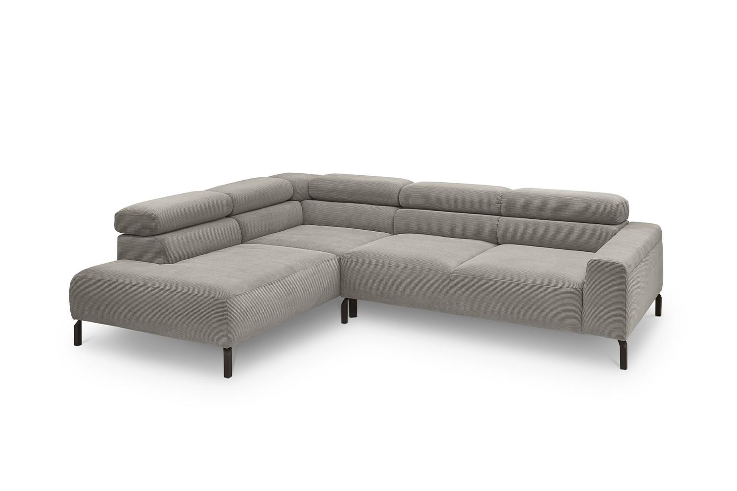 ECKSOFA MIT MOTORISCHEM SITZVORZUG DELIA Grau Cord Relaxfunktion - Schwarz/Grau, Textil/Metall (276/219cm) - KAWOLA