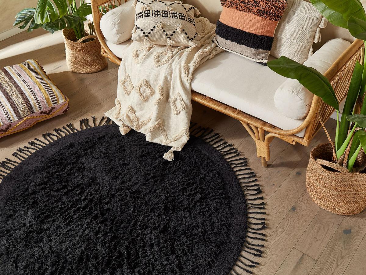 SHAGGY-TEPPICH Bitlis 140/140 cm - Schwarz, Textil (140/140cm) - Beliani