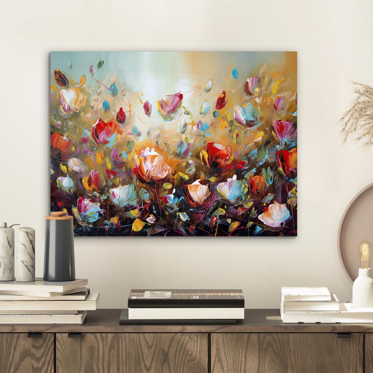 METALLBILD Blumen - Kunst - Natur - Ölgemälde 40x30 cm - Multicolor, Metall (40/30cm) - MuchoWow
