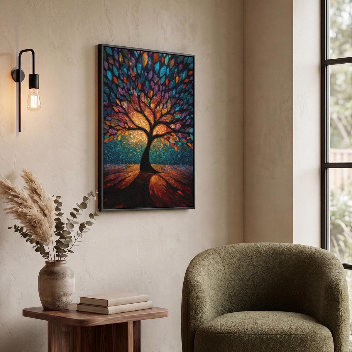 LEINWAND Bilder mit Rahmen - Mosaik - Bunt - Baum - Äste - 60x80 - Multicolor, Textil (60/80cm) - MuchoWow
