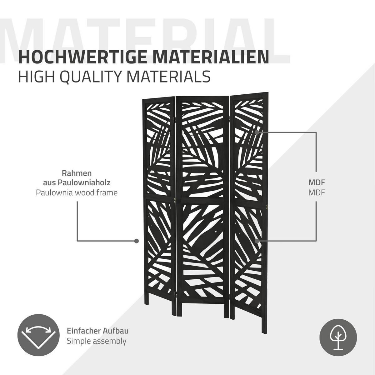 PARAVENT 3 teilig Kyoto 170x121 cm Schwarz aus Holz - Schwarz, Holz (121/170/2cm) - ML-DESIGN