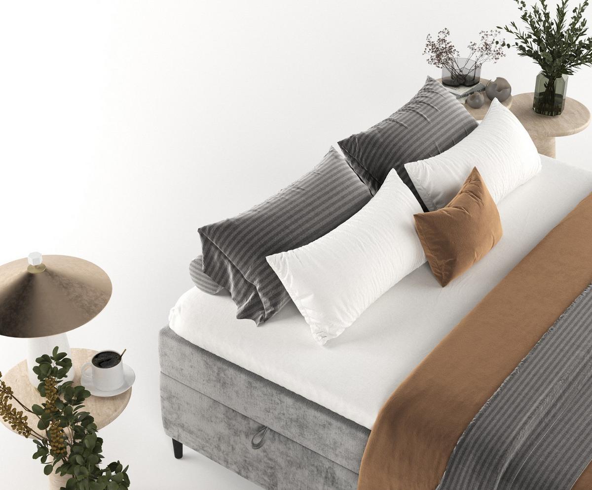 BOXBETT Theo 160/200 cm Grau im Lotta Stoff - Schwarz/Grau, Holz/Holzwerkstoff (160/200cm) - AltaBeds