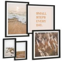 BILDER SET 5er Set - 50x50 cm & 20x30 cm & 40x60 cm Schwarzer Rahmen - Strandwellen, Steine, Sommer - Schwarz, Kunststoff (40/60cm) - TULUP