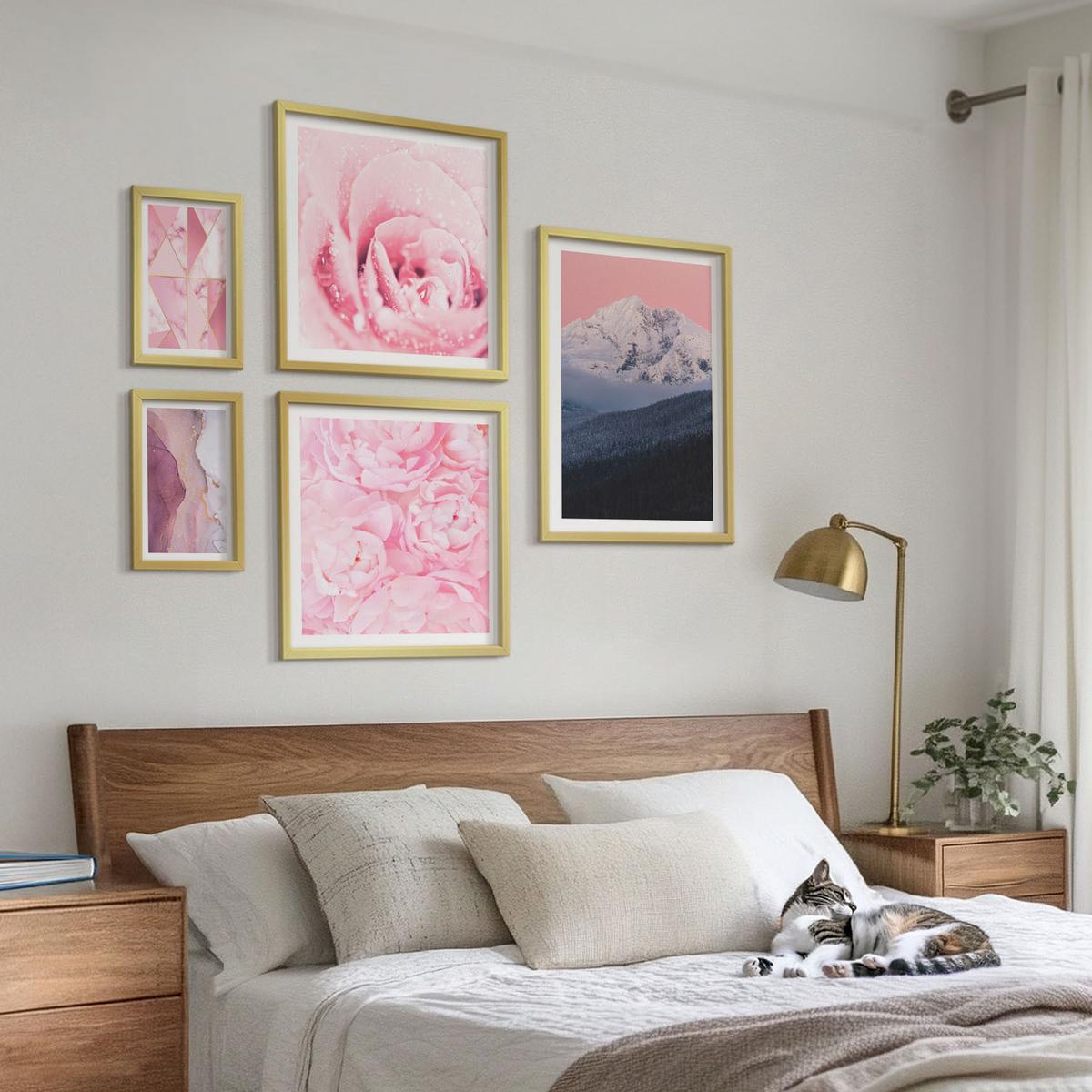 BILDER SET 5er Set - 50x50 cm & 20x30 cm & 40x60 cm Goldrahmen - Abstraktionen dekorativer Malerei - Goldfarben, Kunststoff (40/60cm) - TULUP
