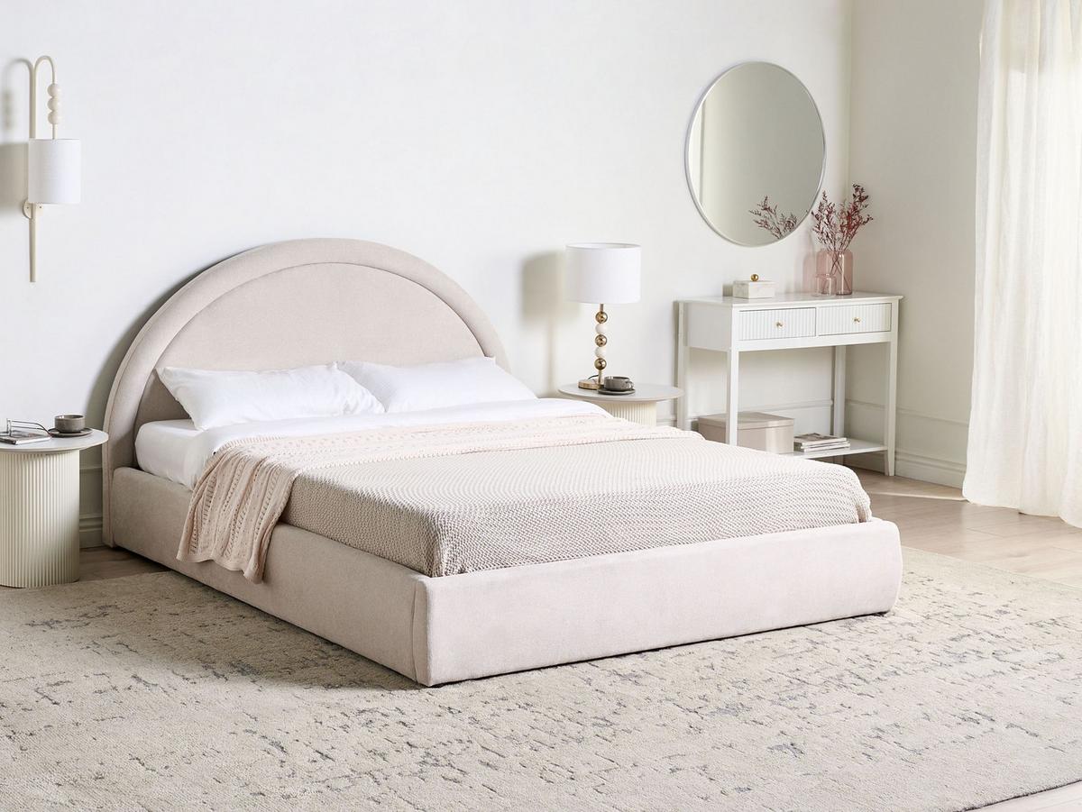 BETT mit Stauraum 160/200 cm Stoff Hellbeige Mouzon - Beige, Textil (160/200cm) - Beliani