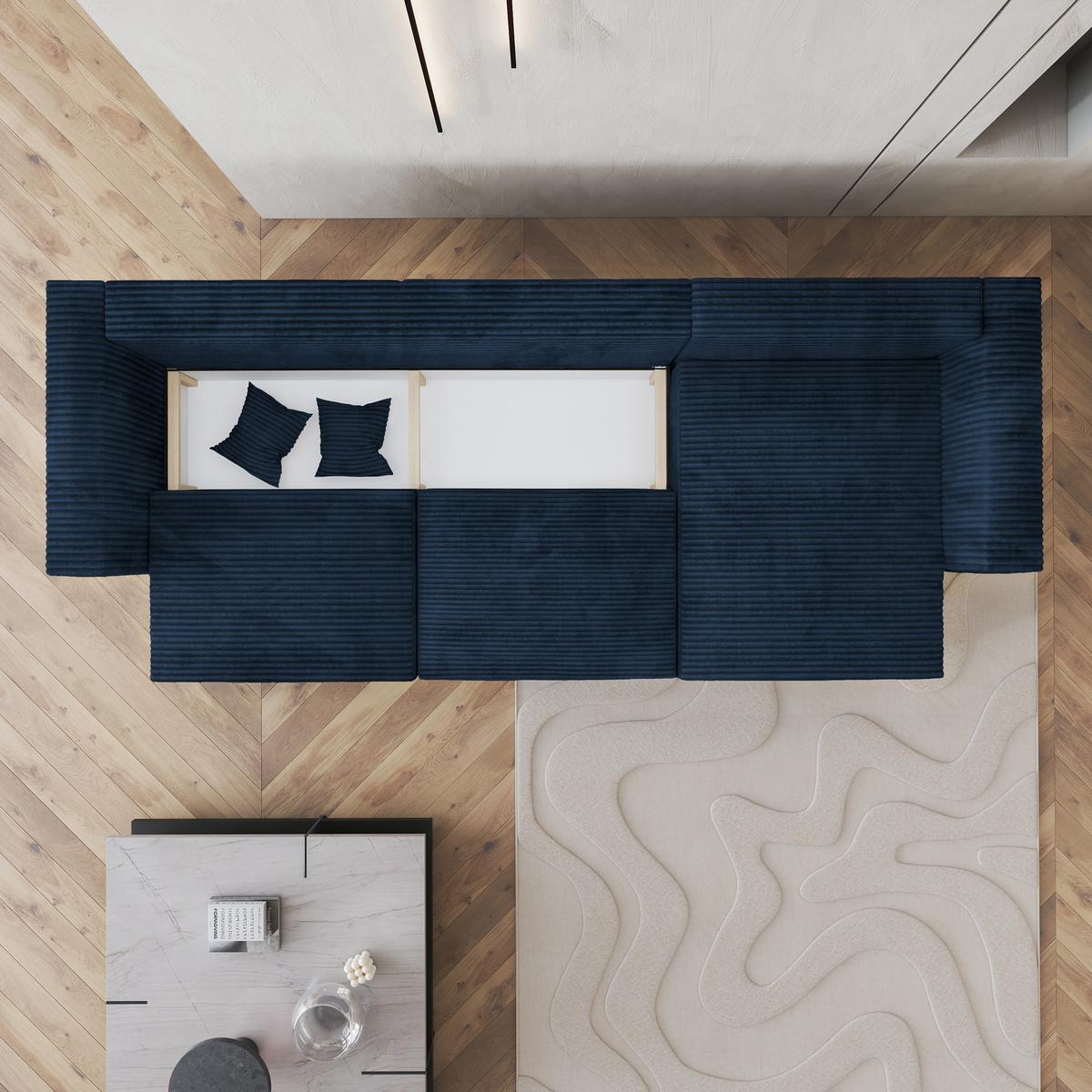 ECKSOFA TOLMO Blau Kordstoff mit Schlaffunktion - Blau/Grau, Holz/Kunststoff (347/148cm) - MASSENO