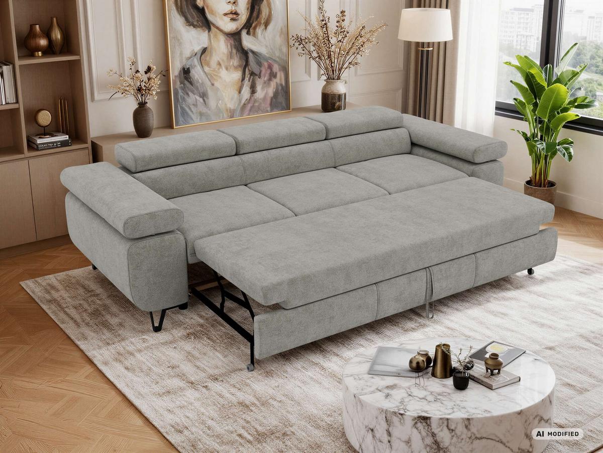 3-SITZER SOFA PETER mit Schlaffunktion - Grau Stukture - Graphitfarben/Schwarz, Textil/Metall (262/76/99cm) - MKS
