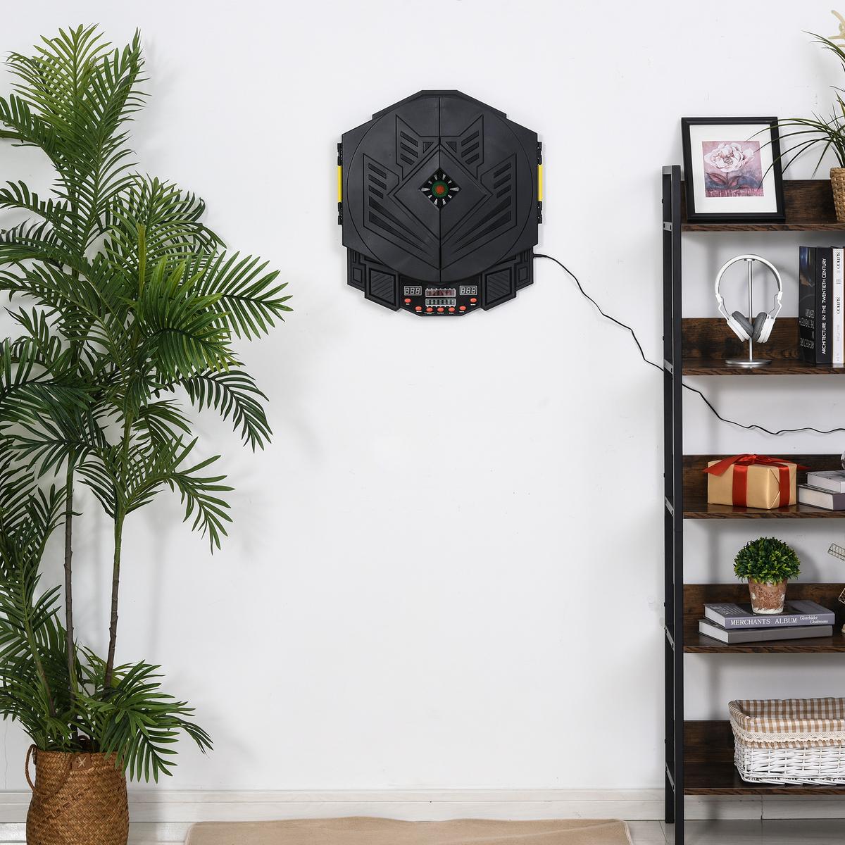ELEKTRONISCHE Dartscheibe Dartboard mit Tür inkl. 4 LED 216 Spiele 12 Pfeile - Schwarz, Kunststoff (54.6/49cm) - HOMCOM