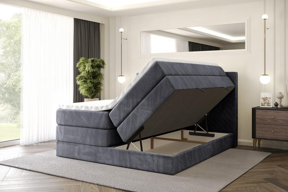 BOXSPRINGBETT mit Matratze H3|H4 und Lattenrost - VEXA KING-120x200 - Dunkelgrau Casablanca - Dunkelgrau, Holzwerkstoff (120/200cm) - ALTDECOR