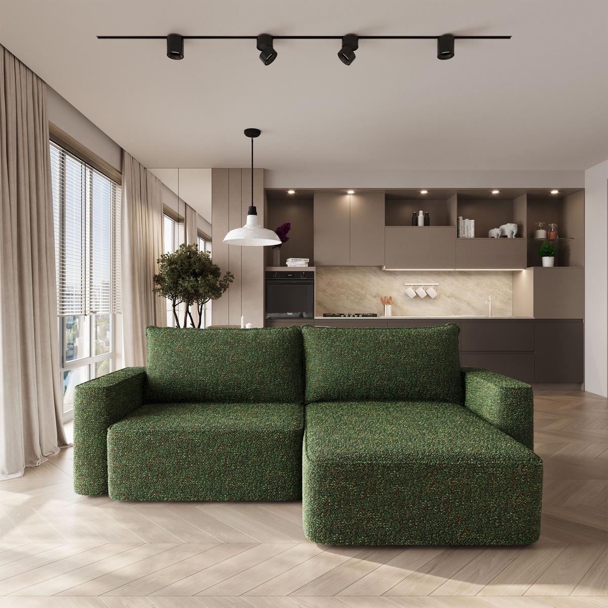 ECKSOFA BELISE BL Grün Chenille mit Schlaffunktion - Grün, Holz/Textil (252/162cm) - MASSENO