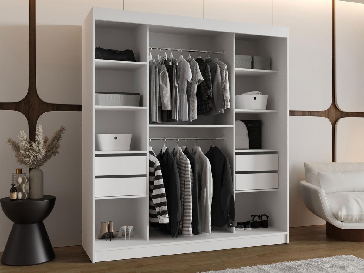 SCHWEBETÜRENSCHRANK Selfie 180 cm mit Schubladen - Silberfarben/Nussbaumfarben, Holzwerkstoff/Kunststoff (180/200/62cm) - MIRJAN24